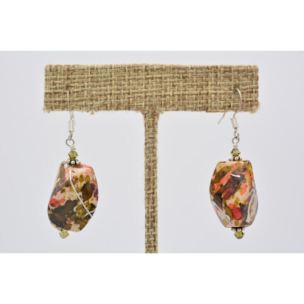 Vintage Dangle Earrings Lucite Faux Stone Lightweight Tone Chunky 1990s BinAV